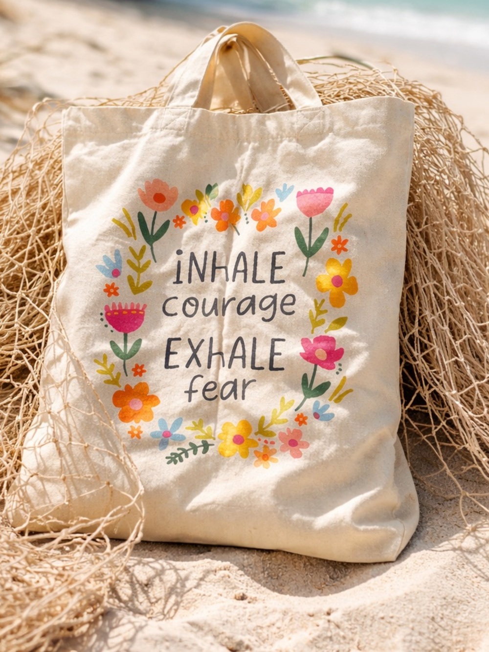 Creative Co-Op Cream Cotton Tote Bag with Printed Tag